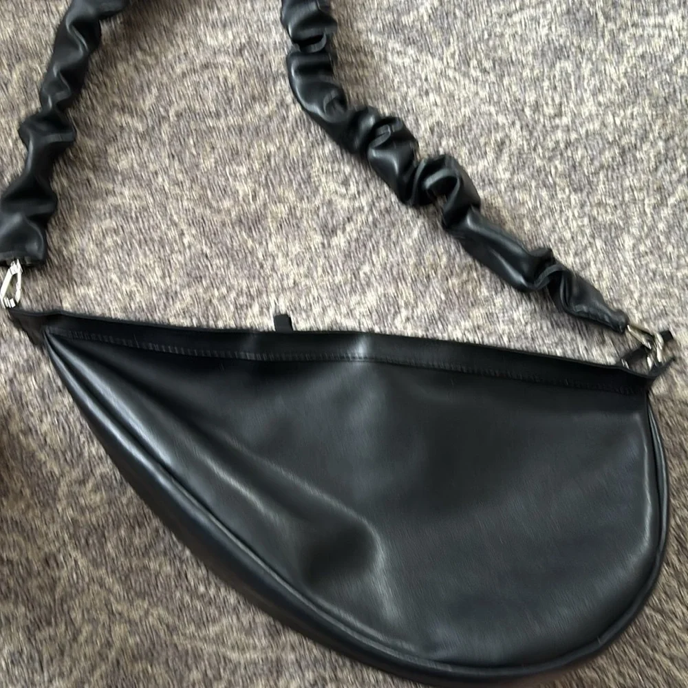 Black Crossbody Bag with Braided Strap and Gold Hardware - Picture 2 of 6